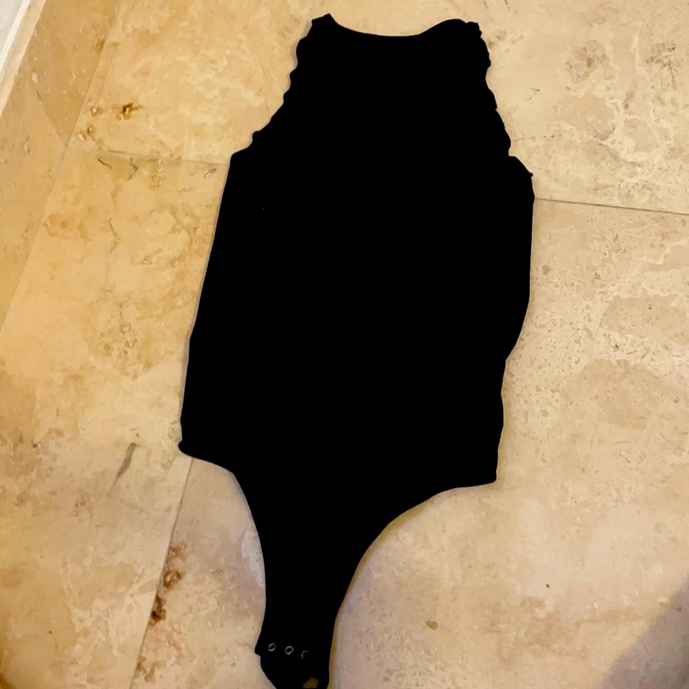 Free people black bodysuit with scallop detailing